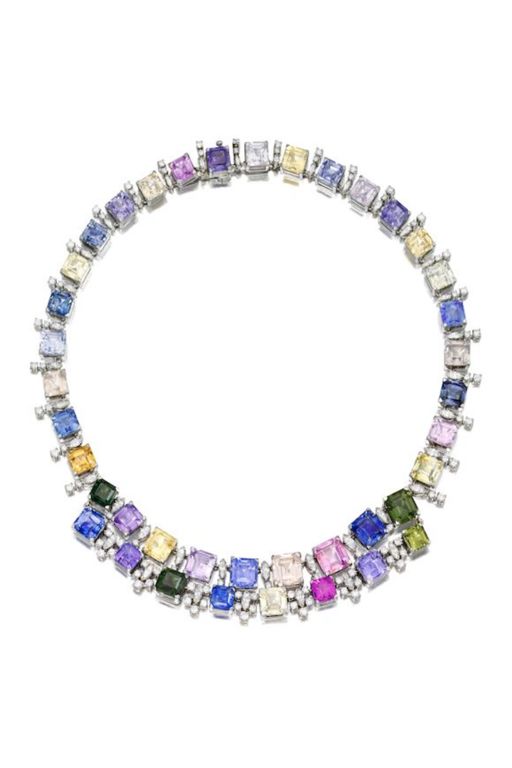 Platinum Sapphire, Zircon and Diamond Necklace