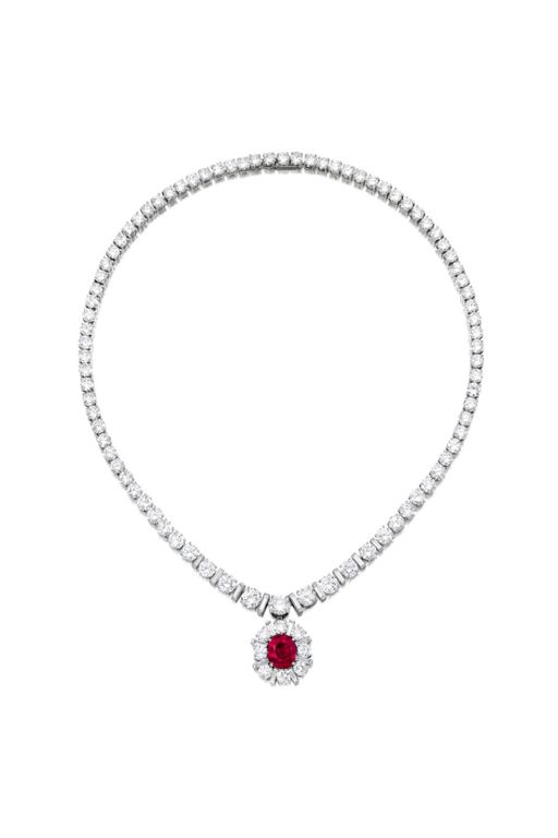 Platinum Ruby and Diamond Pendant Necklace