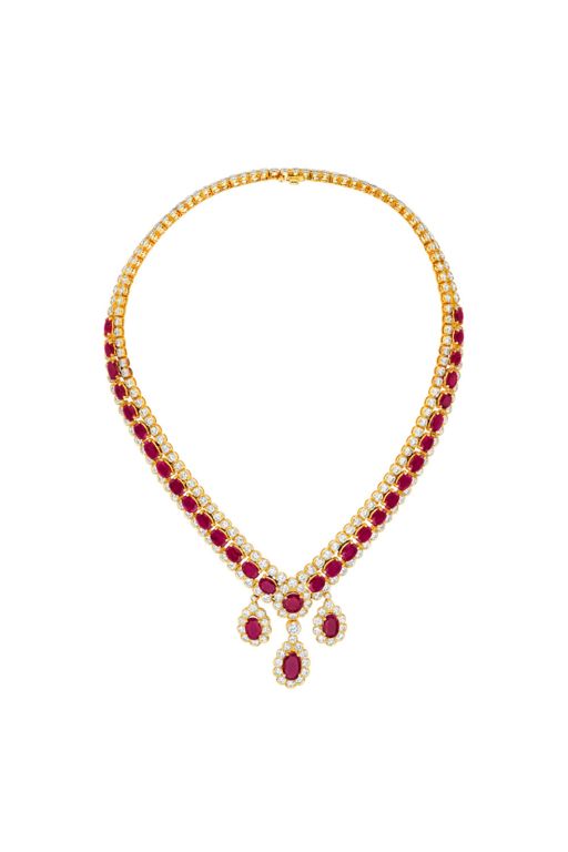 18k Gold Ruby and Diamond Necklace