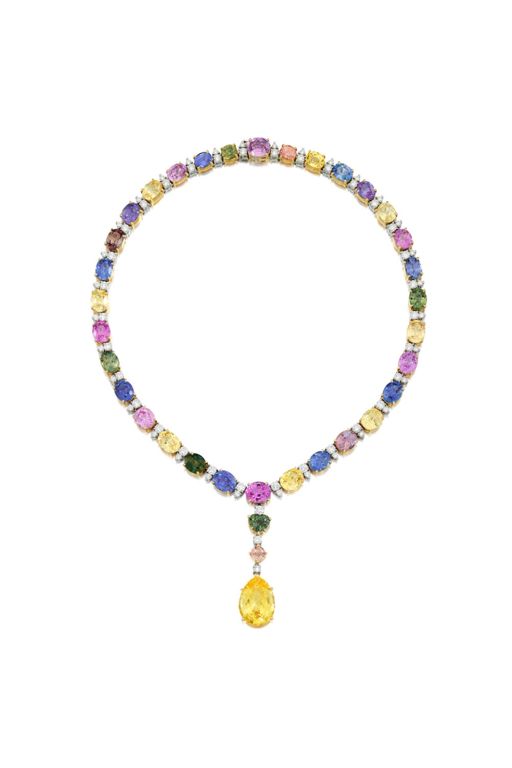 18k Gold, Platinum Multi-Gem Pendant Necklace