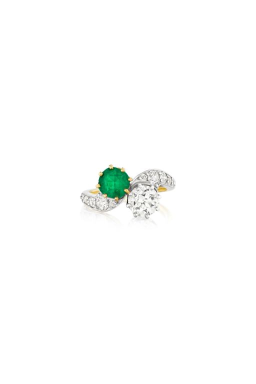 18k Gold, Platinum Emerald and Diamond Ring
