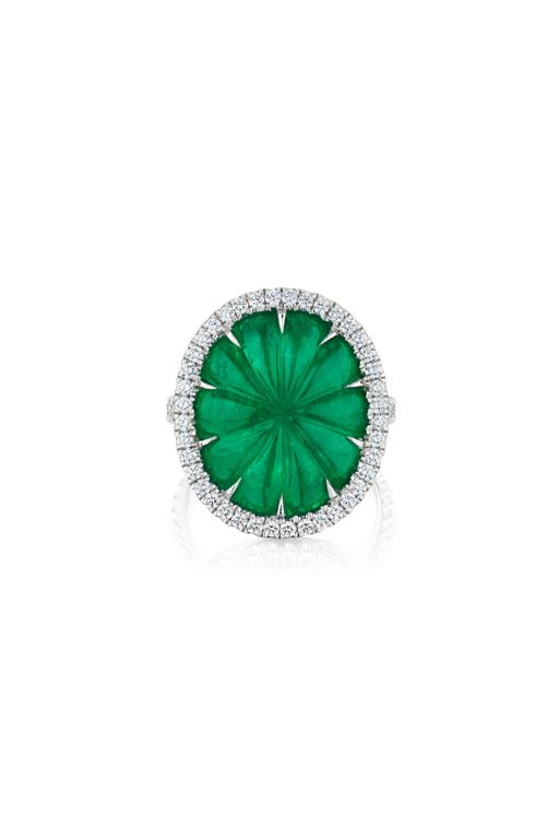 Platinum Emerald and Diamond Ring