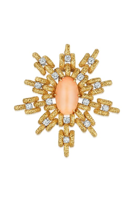Coral and Diamond Pendant/Brooch