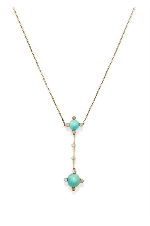 Turquoise and Diamond Pendant Necklace
