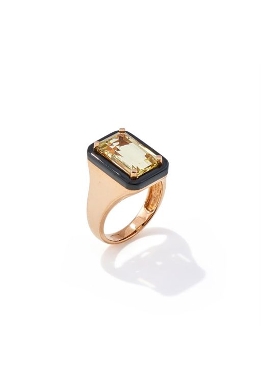 18k Gold Heliodor and Onyx Ring