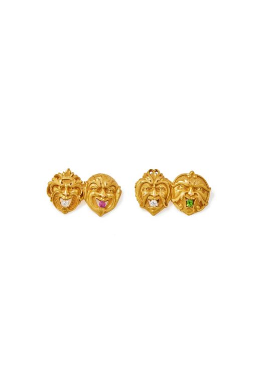 Pair of 14k Gold Multi-Gem Cufflinks