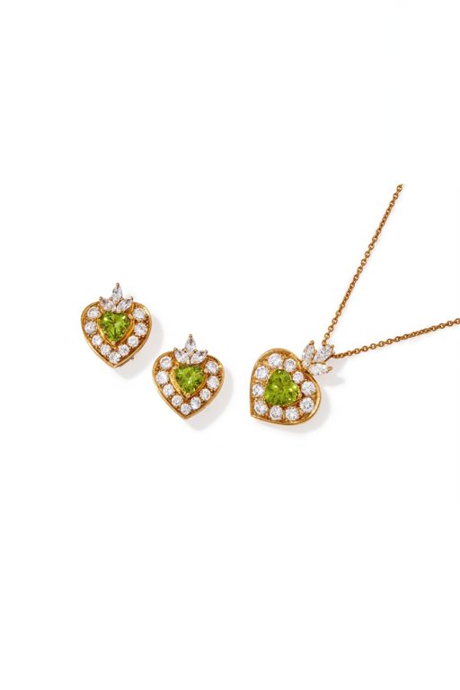 18k Gold Peridot and Diamond Jewelry Set
