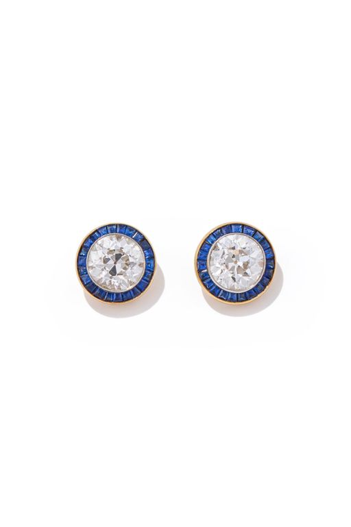 Pair of Diamond and Sapphire Earrings