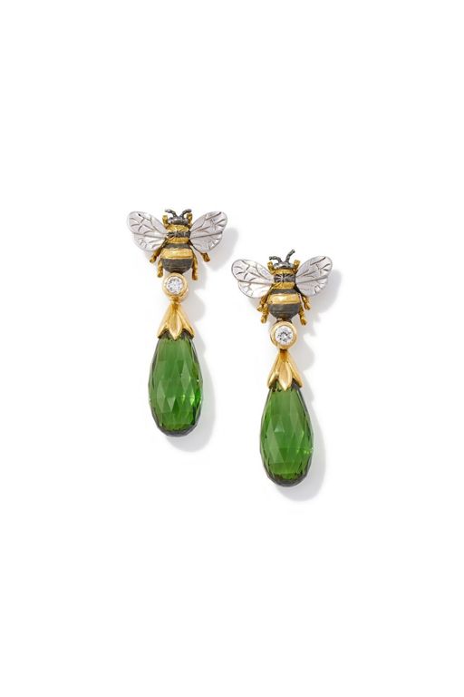 Pair of 18k Gold Tourmaline and Diamond Earrings