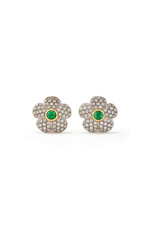 Pair of 18k Gold Emerald and Diamond Earrings