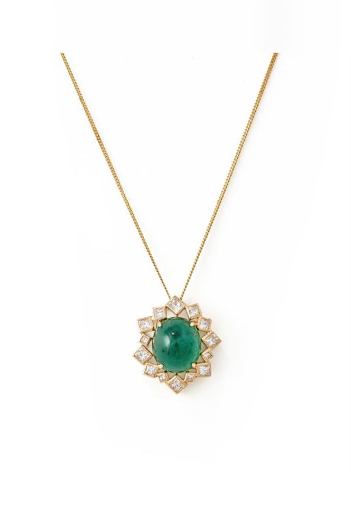 Gold Emerald and Diamond Pendant Necklace