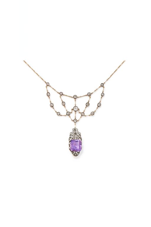 Diamond and Amethyst Pendant Necklace