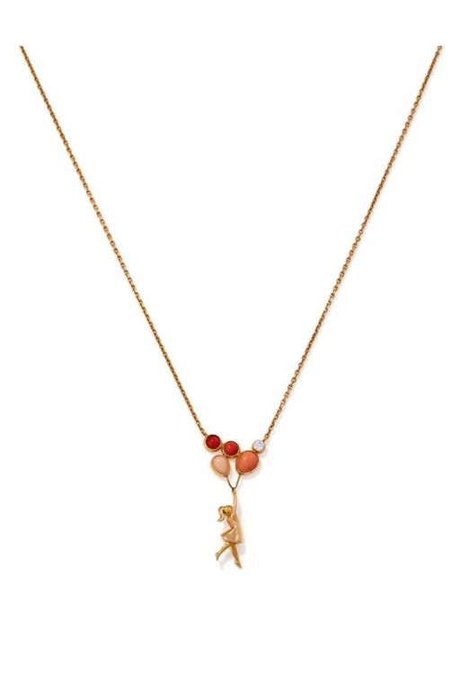 Coral and Diamond Pendant Necklace