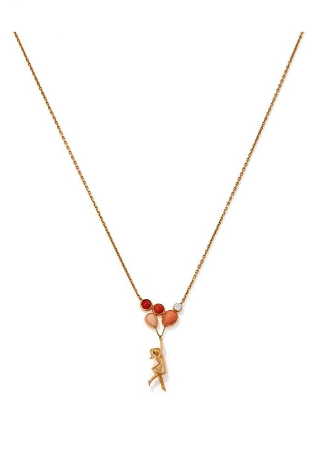 Coral and Diamond Pendant Necklace