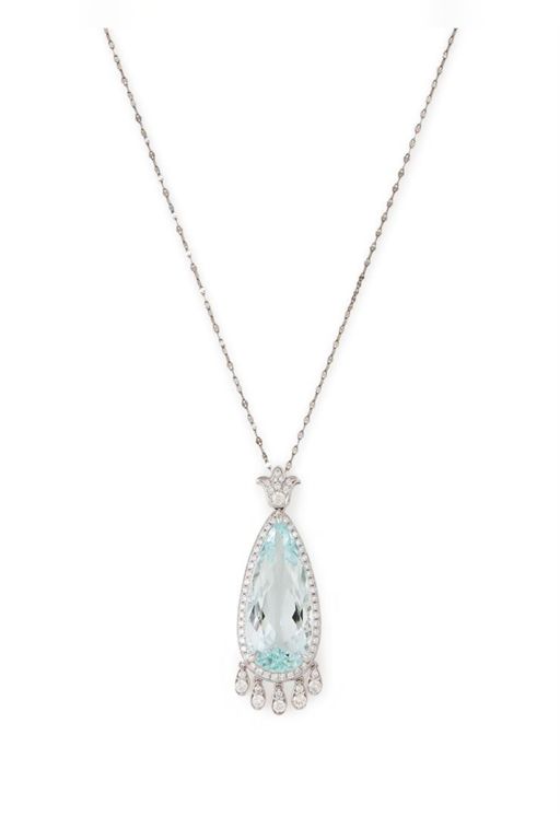 Aquamarine and Diamond Pendant Necklace