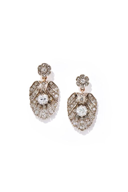 Pair of Silver and Gold Diamond Earrings