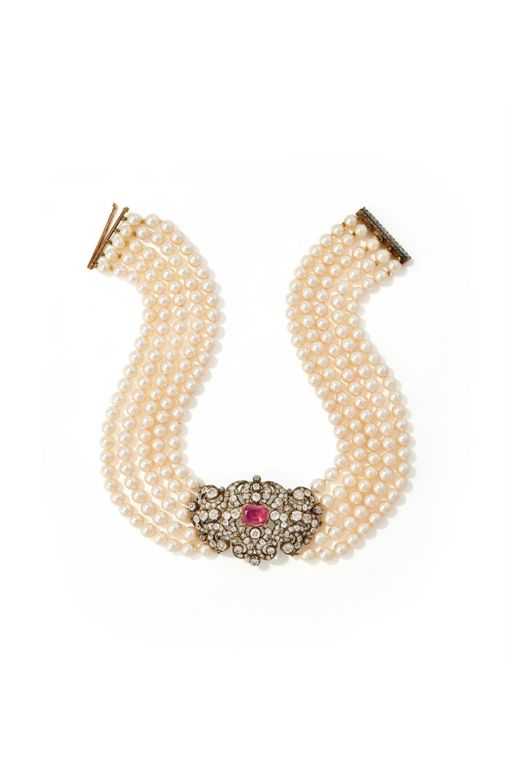 Sapphire, Diamond and Pearl Necklace