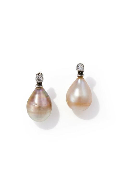 Pair of Pearl and Diamond Pendants