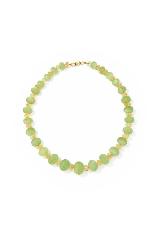 18k Gold Prehnite and Citrine Necklace