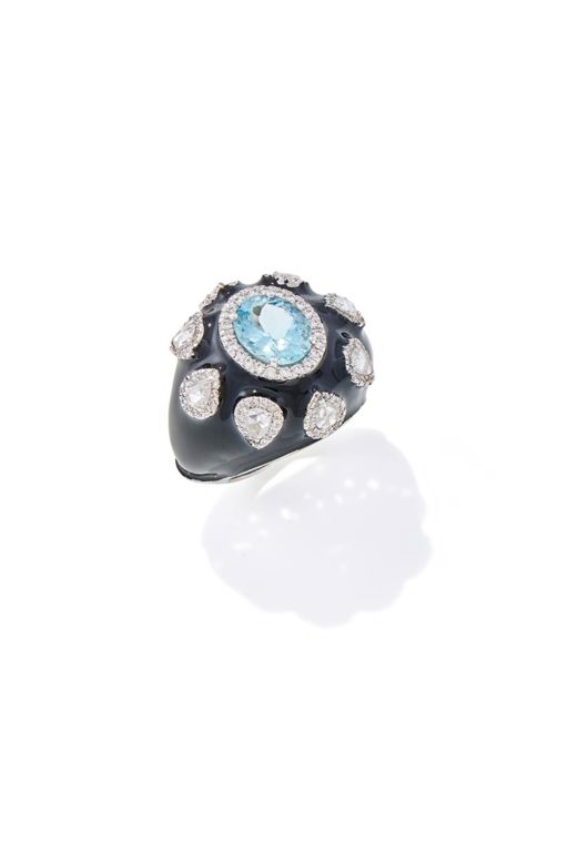 18k Gold Aquamarine and Diamond Ring