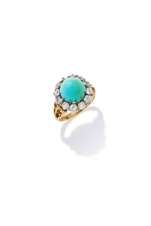18k Gold Turquoise and Diamond Ring
