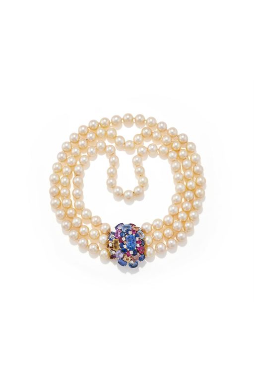 Sapphire, Diamond and Pearl Necklace