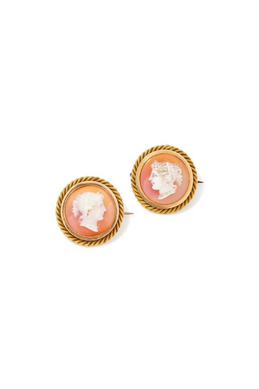 Pair of Hardstone Cameo Brooches