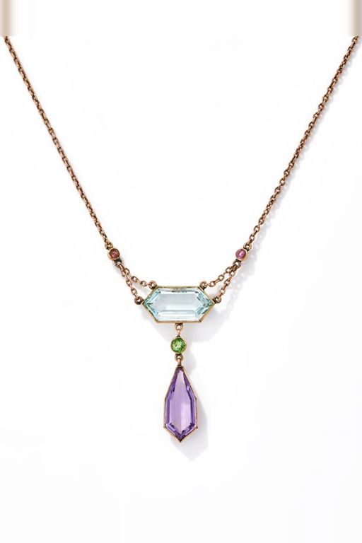 Aquamarine, Amethyst and Peridot Pendant Necklace
