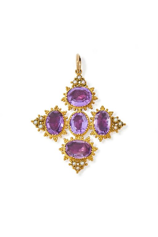 Amethyst and Pearl Cross Pendant
