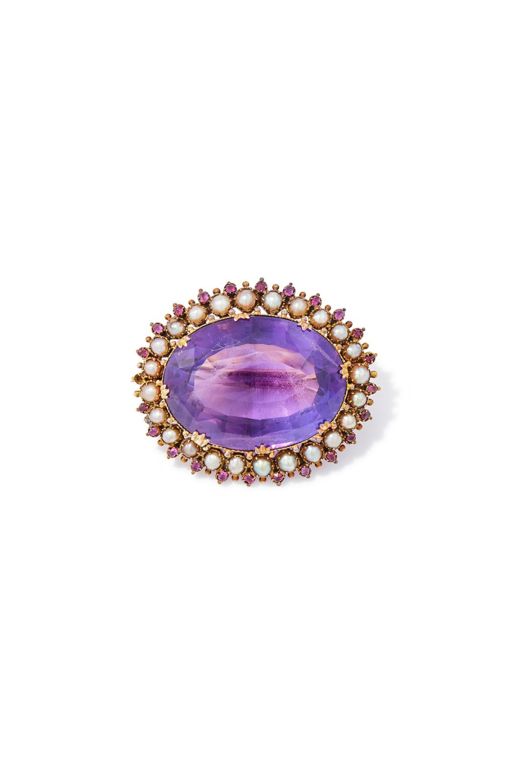 Amethyst, Pearl and Ruby Brooch