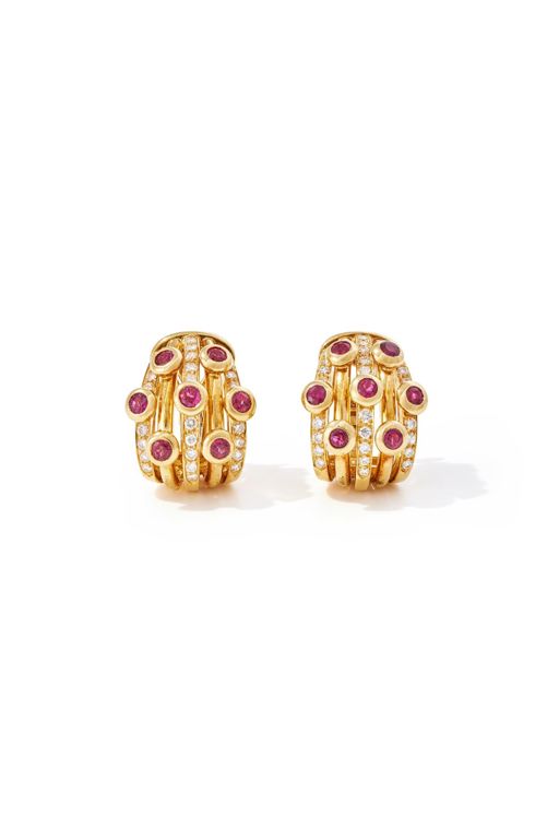 Pair of 18k Gold Ruby and Diamond Earrings