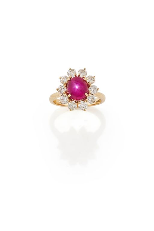 14k Gold Star Ruby and Diamond Ring
