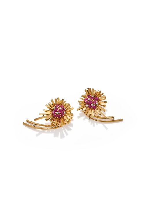 Pair of Ruby and Diamond Brooches