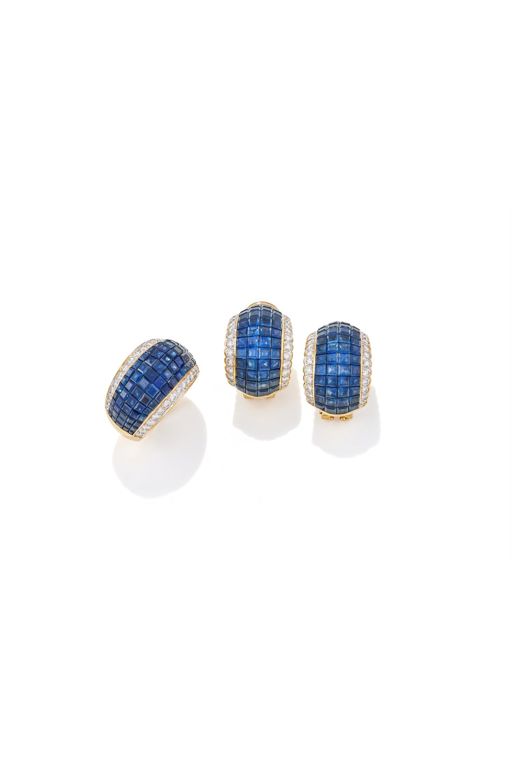 18k Gold Sapphire and Diamond Jewelry Set