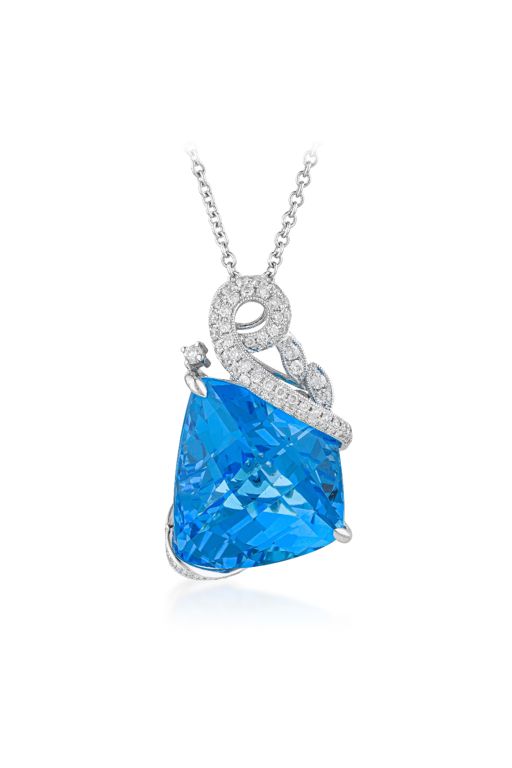 18k Gold Topaz and Diamond Pendant Necklace