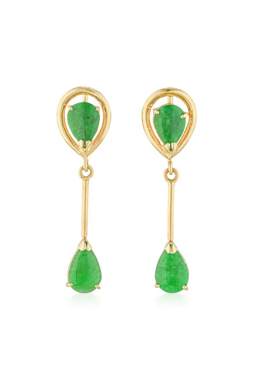 Pair of 18k Gold Jade Earrings