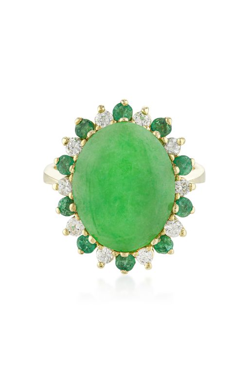 14k Gold Jade, Emerald and Diamond Ring