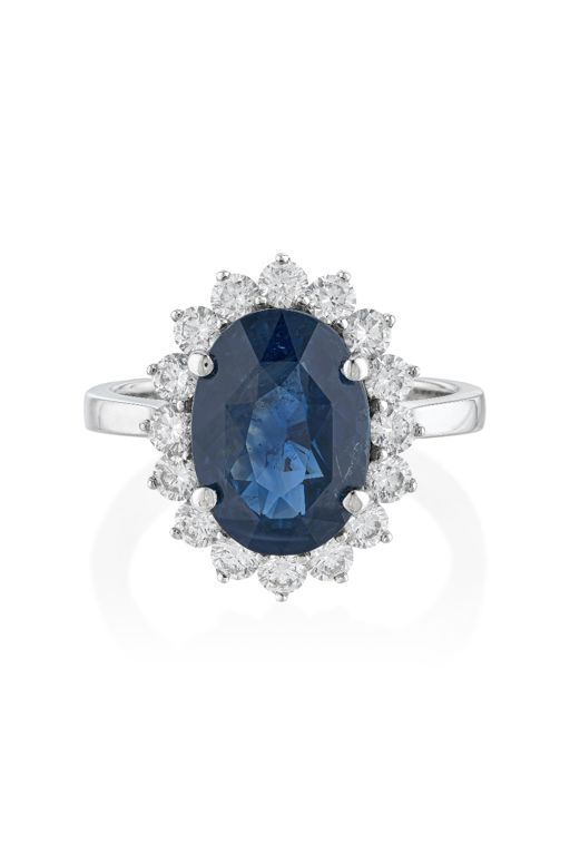 Platinum Sapphire and Diamond Ring