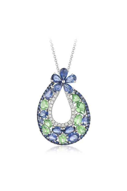 18k Gold Sapphire and Diamond Pendant Necklace