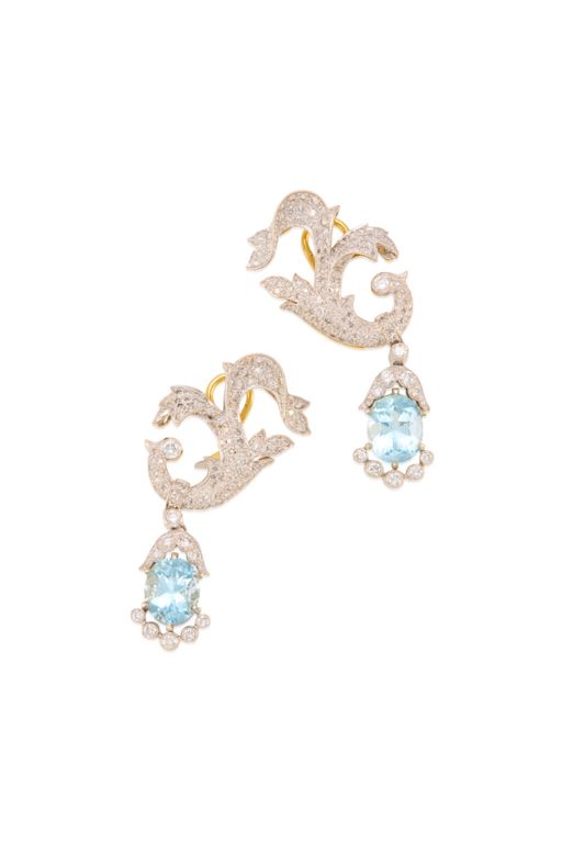 18k Gold Aquamarine and Diamond Earrings
