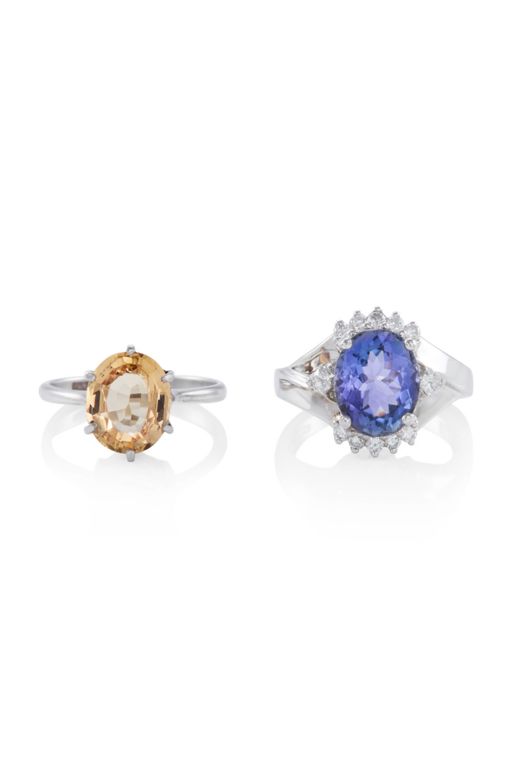 Two Platinum Multi-Gem and Diamond Rings