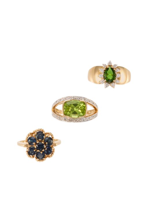 Three 14k Gold Multi-Gem Rings