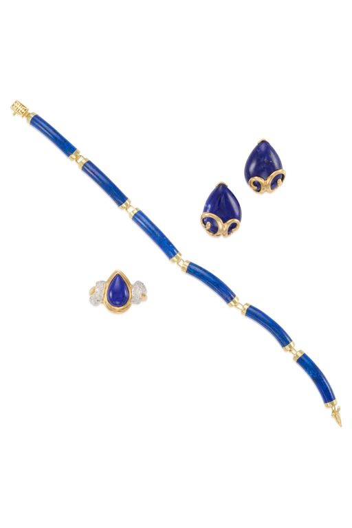 14k Gold Lapis Lazuli and Diamond Jewelry Set