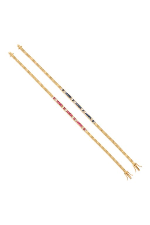 Two 14k Gold Multi-Gem Bracelets
