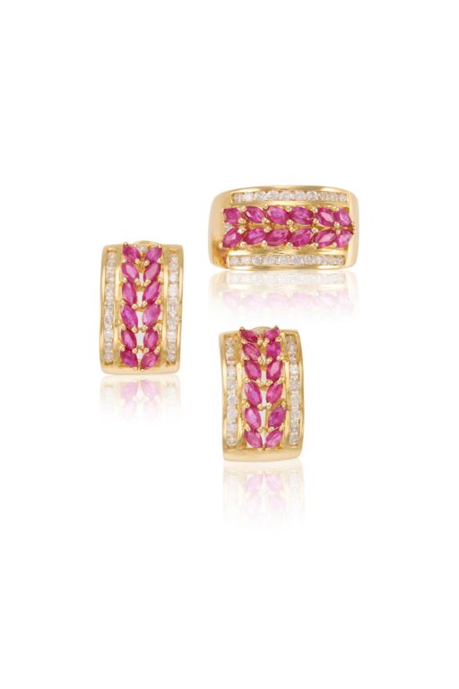 14k Gold Ruby and Diamond Jewelry Set