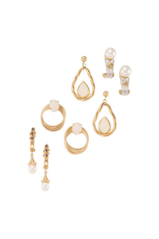Four Pairs of 14k Gold Multi-Gem Earrings
