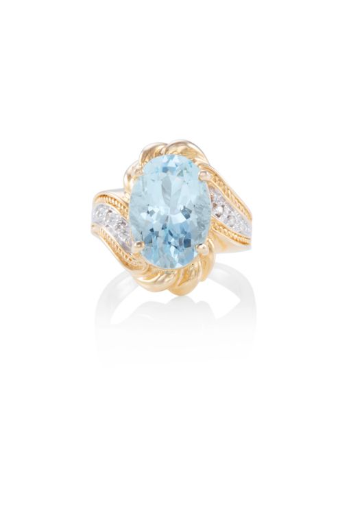 14k Gold Aquamarine and Diamond Ring