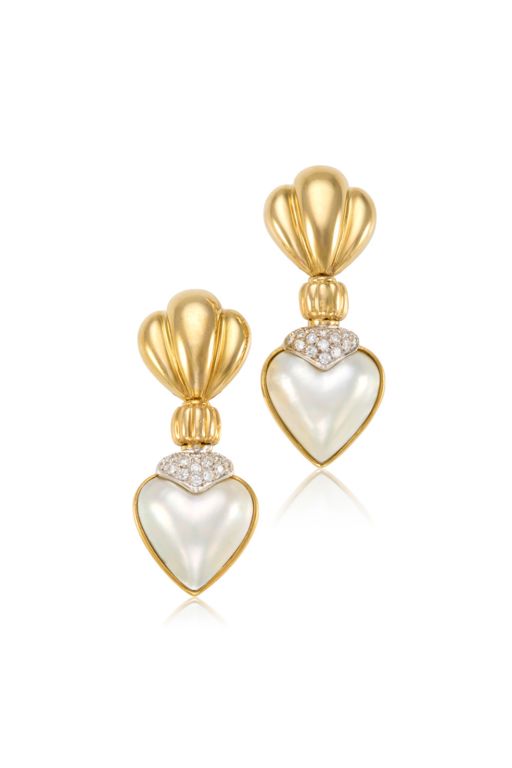 18k Gold Pearl and Diamond Earrings