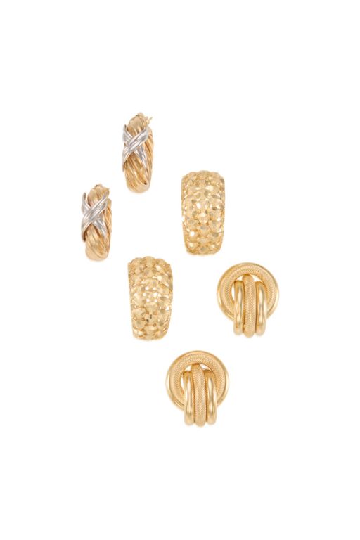 Three Pairs of 14k Gold Earrings