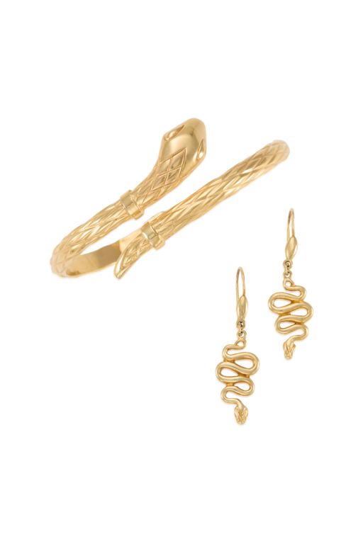 14k Gold Snake Bracelet and Earrings